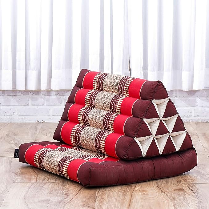 Leewadee 1-Fold Mat with Triangle Cushion – Comfortable TV Pillow, Foldable Mattress with Cushion Made of Eco-Friendly Kapok, 30 x 20 inches, red