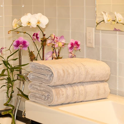 Mosobam Luxury Turkish Towels Set of 2 Bath Sheets 35X70 Light Grey (Gray) 700 GSM Bamboo Viscose & Aegean Turkish Combed Cotton