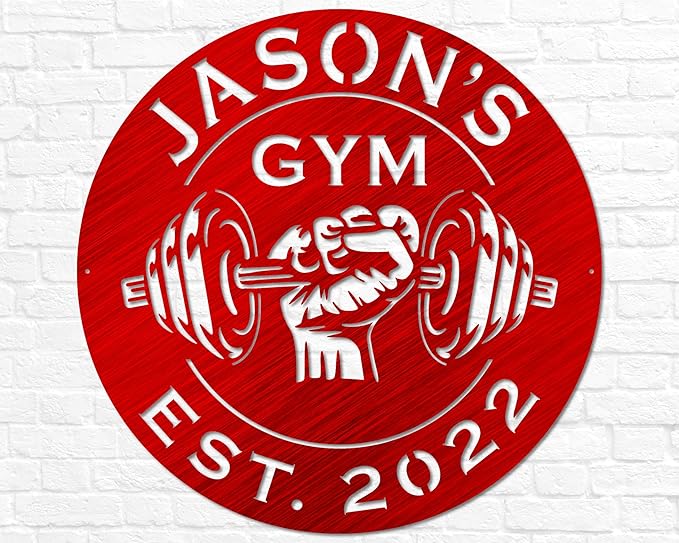 Custom Metal Dumbbell Gym Name Sign, Weightlifting Workout Room Wall Art, Personalized Home Gym Sign, Custom Gym Decor, Workout Garage