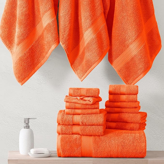 LANE LINEN 100% Organic Cotton Bathroom Towel Set - 24 Pc - Ringspun, Quick Dry, Soft & Absorbent - 2 Bath Sheets, 4 Bath, 6 Hand Towels, 8 Washcloths, 4 Fingertip - Ringspun Technology - Tiger Lily