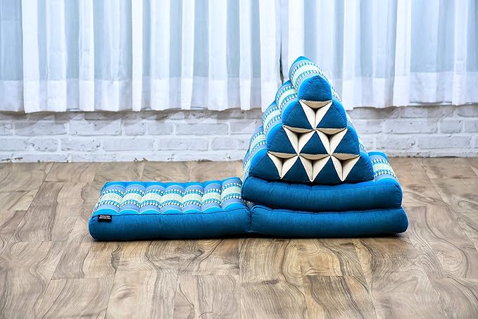 Leewadee 3-Fold Mat with Triangle Cushion – Comfortable TV Pillow, Foldable Mattress with Cushion Made of Eco-Friendly Kapok, 67 x 21 inches, Light Blue