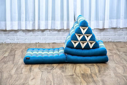 Leewadee 3-Fold Mat with Triangle Cushion – Comfortable TV Pillow, Foldable Mattress with Cushion Made of Eco-Friendly Kapok, 67 x 21 inches, Light Blue