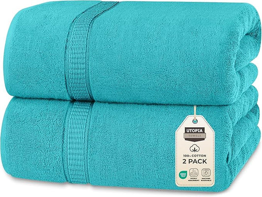 Utopia Towels Luxurious Jumbo Bath Sheet 2 Piece, 600 GSM, 35 by 70 Inches, 100% Ring Spun Cotton, Highly Absorbent and Quick Dry Extra Large Bath Towel, Super Soft Towel, Turquoise
