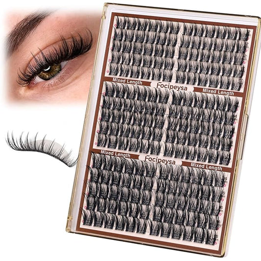 Focipeysa Natural Lash Clusters Wispy Lash Extensions 12-16mm Spiky Manga Eyelash Clusters Salon Effect Pestañas Postizas Naturales DIY Individual Eyelash Extensions at Home
