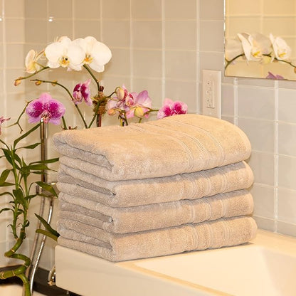 Mosobam Luxury Turkish Set of 4 Bath Towels 30X58 Light Grey (Gray) 700 GSM Bamboo Viscose & Aegean Turkish Combed Cotton