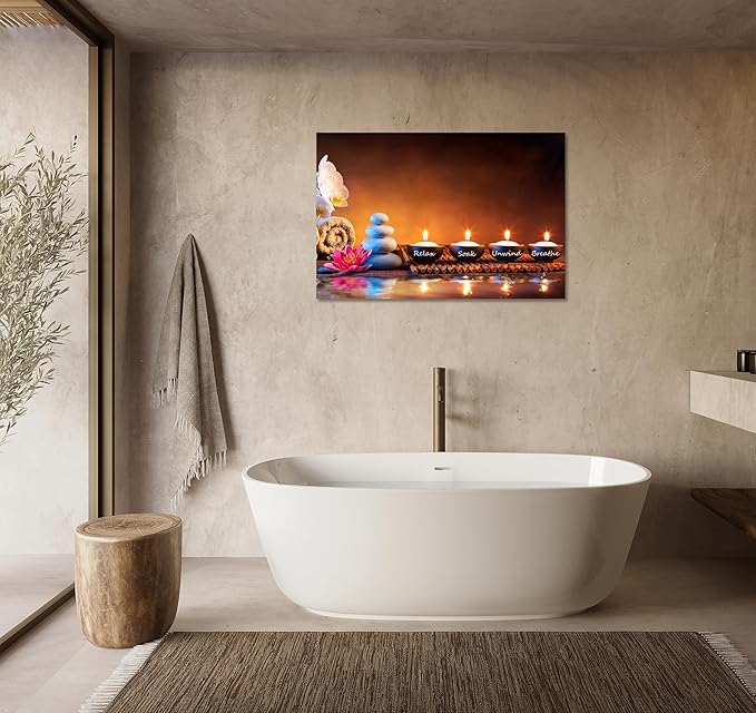 Zen Wall Art Decor Breathe Canvas Picture Candles Relaxing Peaceful Poster Prints for Zen Spa Room Living Room Bedroom(16.00" x 24.00")