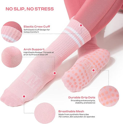 CoolMate Pilates Socks with Grips for Women, Yoga Socks, Crew Non Slip Women for Workout, Barre, Pilates Gifts