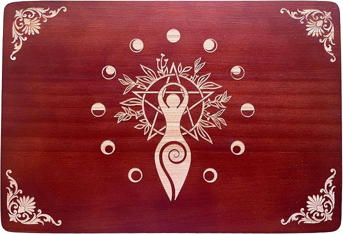 Altar Table, Meditation Table, Small Altar Table, Wooden Witch Altar, Wiccan Alter Table, Buddhist Shrine, Engraved Spiral Goddess on Table Top, 12 × 8 inches