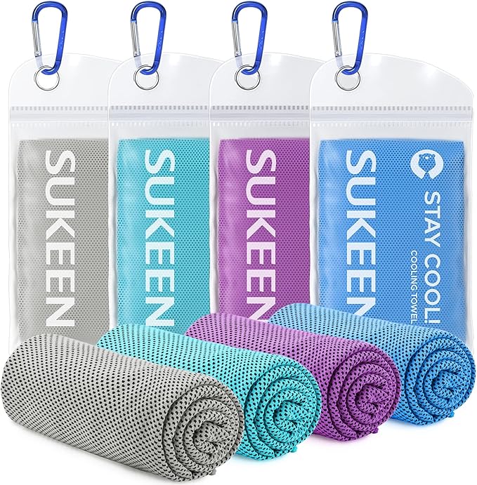 Sukeen [4 Pack Cooling Towel (40"x12"),Ice Towel,Soft Breathable Chilly Towel for Yoga,Sport,Running,Gym,Workout,Camping,Fitness,Workout & More Activities