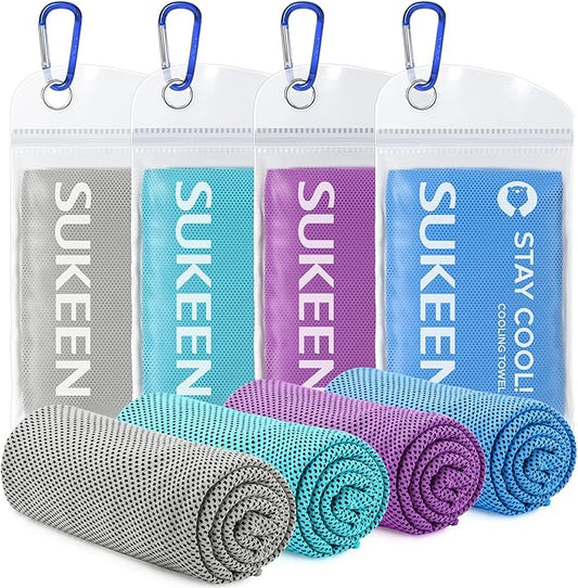 Sukeen [4 Pack Cooling Towel (40"x12"),Ice Towel,Soft Breathable Chilly Towel for Yoga,Sport,Running,Gym,Workout,Camping,Fitness,Workout & More Activities