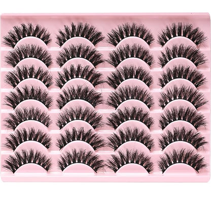 FARRED Wispy Lashes Hybrid Mink Eyelashes 14 Pairs Short Cat Eye Natural Fluffy False Eyelashes Faux Mink Strip Eye Lashes Pack for Daily Makeup (F18 | 8-14 mm)
