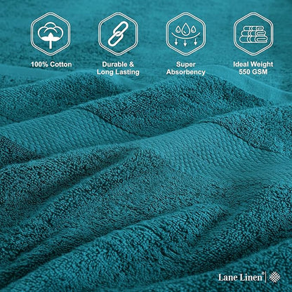 LANE LINEN 100% Cotton 4 Pack Bath Towels Set (28"x54") - Ring Spun, Large Cotton Towels for Bathroom - Quick Dry, Soft & Absorbent Bath Towel Set - Pre Shrunk, Wide Variety of Colors - Sea Port