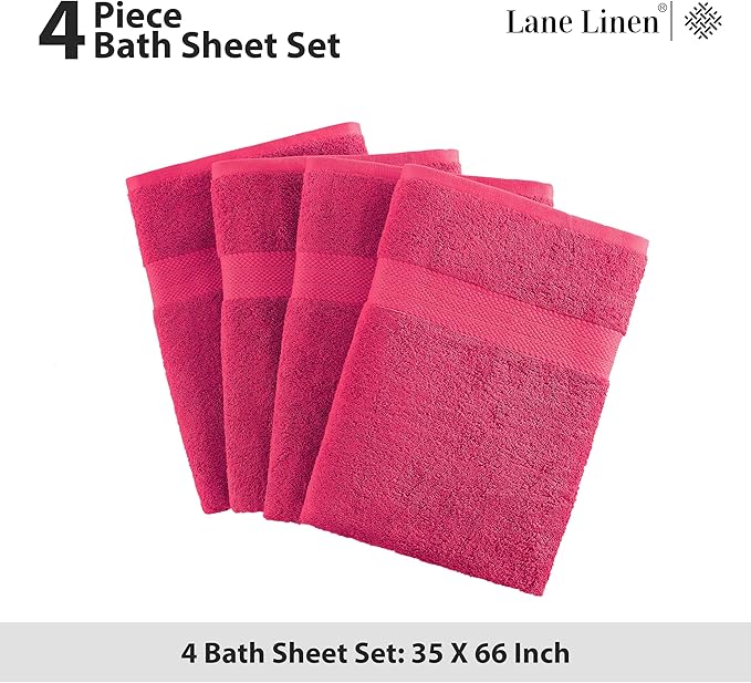 LANE LINEN 100% Cotton Oversized Bath Towels Set of 4 (35"x66") - Ring Spun Cotton Oversized Towels - Quick Dry, Soft & Absorbent Extra Large Bath Towel Set - Dorm Essentials for Girls - Fuchsia