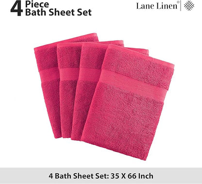 LANE LINEN 100% Cotton Oversized Bath Towels Set of 4 (35"x66") - Ring Spun Cotton Oversized Towels - Quick Dry, Soft & Absorbent Extra Large Bath Towel Set - Dorm Essentials for Girls - Fuchsia