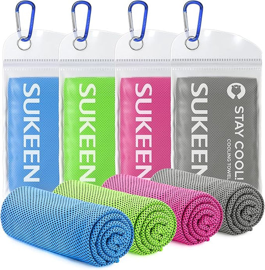 [4 Pack] Cooling Towel (40"x12"),Ice Towel,Soft Breathable Chilly Towel,Microfiber Towel for Yoga,Sport,Running,Gym,Workout,Camping,Fitness,Workout & More Activities (Dark Grey/Pink/Green/Light Blue)