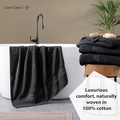 LANE LINEN 100% Cotton Bath Towels 4 Pack (28"x54") - Ring Spun Mercerized Cotton Large Towel Set for Bathroom - Quick Dry, Soft & Absorbent Large Bath Towel Set - Oeko Tex Certified - Black Towels