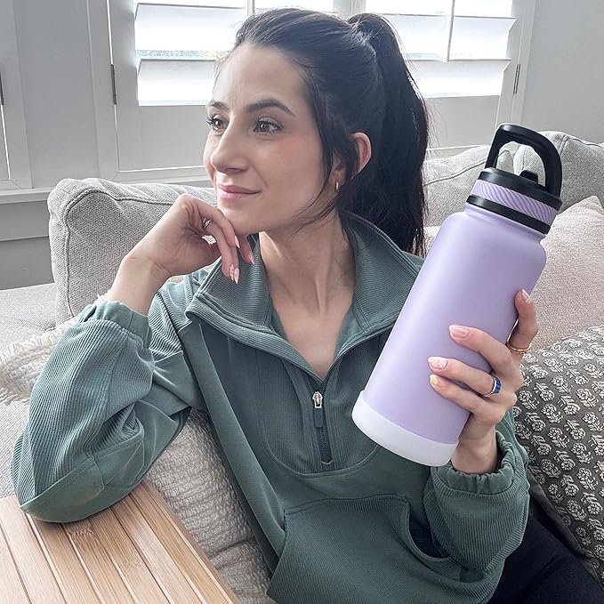 OLDLEY 32 oz Insulated Water Bottle With Straw, Stainless Steel Sports Water Cup Flask with 3 Lids(Straw, Spout and Handle Lid) Double Walled Travel Thermal Canteen Mug,Classic Lavender