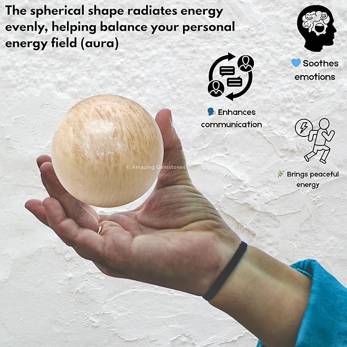 Amazing Gemstone Cream Moonstone Crystal Ball with Stand - 2 Inches Crystal Sphere Meditation Balls for Witchcraft and Decorative Balls