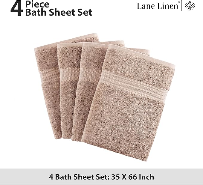 Lane Linen 100% Cotton Bath Sheets 4 Pack (35"x66") - Ring Spun Cotton Extra Large Bath Towels Set - Quick Dry, Soft & Absorbent Oversized Shower Towel Sets - Sustainabaly Produced, Pre Shrunk - Taupe