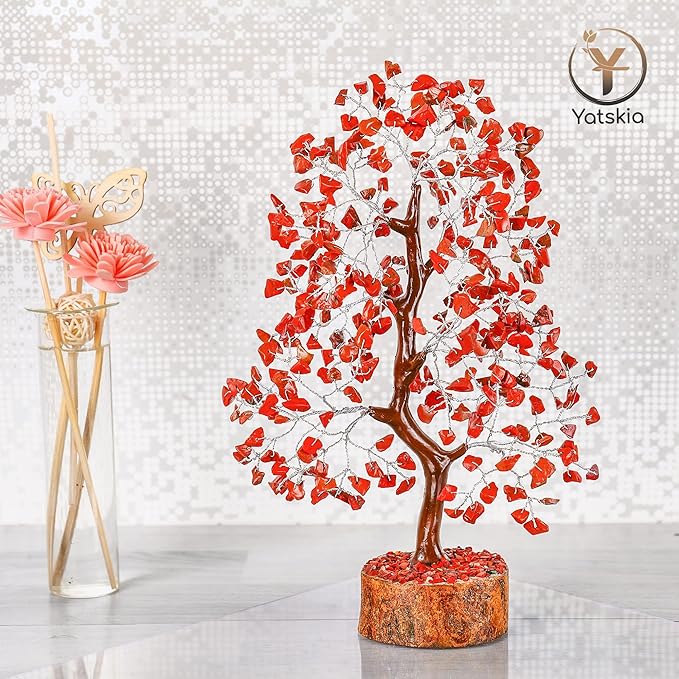 YATSKIA Red Jasper Crystal Tree of Life - Crystals and Stones - Home Office Decor - Desk Accessories - Bonsai Tree - Gemstones and Crystals