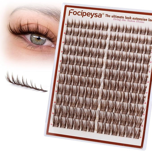 Focipeysa Brown Lash Clusters Wispy Eyelash Extensions Spiky Lash Extension Natural Eyelash Extension 10-16mm Eyelash Clusters Brown Fairy Individual Lashes Clusters C Curly DIY Salon Effect Lashes