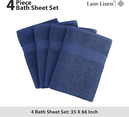LANE LINEN 100% Cotton 4 Pack Bath Sheets (35"x66") - Ring Spun Cotton Extra Large Bathroom Towels - Quick Dry, Soft & Absorbent Oversized Luxury Bath Towels - Machine Wash in Cold Water - Navy Blue