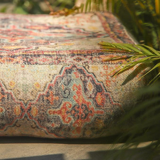Mandala Life ART Bohemian Outdoor Floor Cushion Cover - Unstaffed 24x8 inches - Vintage Square Pouf Otttoman - Pillow Case for Garden Party, Pool, Balcony, Patio