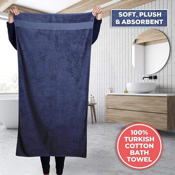 TEXTILOM 100% Turkish Cotton 2 Pcs Bath Towel Set, Luxury Bath Towels for Bathroom, Soft & Absorbent Hotel Quality Bathroom Towels Set (27 x 54 inches)- Navy