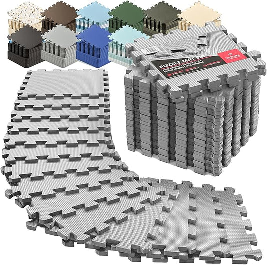 bemaxx Gym Mats Set - 18 pcs EVA Interlocking Foam Floor Tiles (12.6"x12.6"x0.4") 18sqft Protective Gym Flooring Sports Home Workout Exercise Mats Puzzle Garage Fitness Play-Room Garage Pool Treadmill