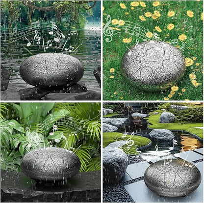 Rain Drum for Outside Garden, 8 Inches 11 Notes Steel Tongue Drum, Waterproof Meditation Rain Chime, Musical Instruments for Adult Gift with Bag, Music Book, Mallets (Star Sliver)