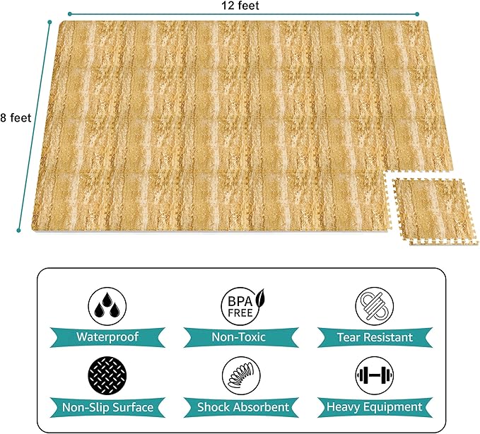 Sorbus Wood Grain Floor Tiles Foam Mat EVA Interlocking Mats Tile 3/8-Inch Thick Flooring Wood Puzzle Exercise Mats w/Borders - Home Playroom Basement, Apartment, Trade Show, Baby, Dance