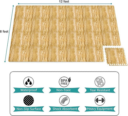 Sorbus Wood Grain Floor Tiles Foam Mat EVA Interlocking Mats Tile 3/8-Inch Thick Flooring Wood Puzzle Exercise Mats w/Borders - Home Playroom Basement, Apartment, Trade Show, Baby, Dance
