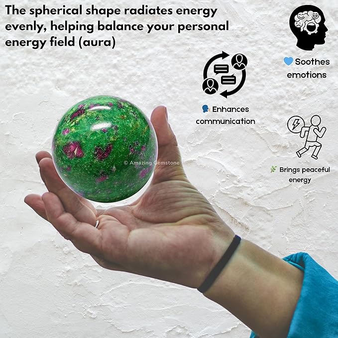 Amazing Gemstone Ruby Zoisite Crystal Ball with Stand - 2 Inches Crystal Sphere Meditation Balls for Witchcraft and Decorative Balls