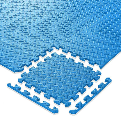 Philosophy Gym Pack of 12 Exercise Flooring Mats - 12 x 12 Inch Foam Rubber Interlocking Puzzle Floor Tiles - Blue