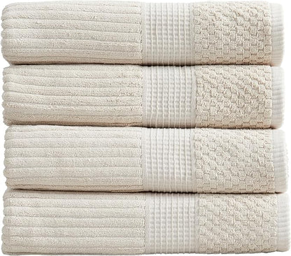 Springtree Home 100% Cotton Bath Towel Set of 4 | Super Soft & Absorbent with Quick-Dry Fibers | 4 Bath Towels |Textured and Durable Cotton | Krista Collection (Beige)