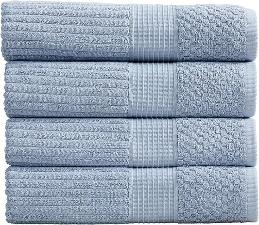 Springtree Home 100% Cotton Bath Towel Set of 4 | Super Soft & Absorbent with Quick-Dry Fibers | 4 Bath Towels | Textured and Durable Cotton | Krista Collection - Dusty Blue