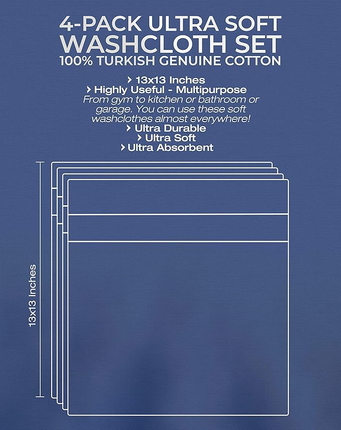 American Veteran Towel, 100% Cotton Turkish Washcloths for Bathroom Essentials 4 Pack, Soft Absorbent Wash Cloths Quick Drying Small Towels Washrags, Yellow