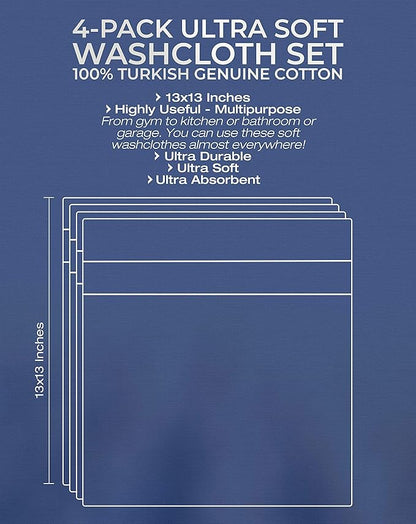 American Veteran Towel, 100% Cotton Turkish Washcloths for Bathroom Essentials 4 Pack, Soft Absorbent Wash Cloths Quick Drying Small Towels Washrags, Mint Green