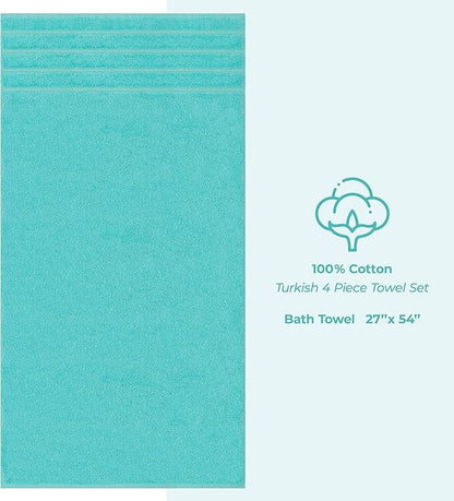 American Soft Linen Luxury 4 Piece Bath Towel Set, 600 GSM 100% Cotton Turkish Bath Towels for Bathroom, 27x54 in Large Bathroom Shower Towels, Turquoise Blue