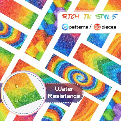 36 Pcs Anxiety Sensory Stickers Mental Health Stickers Fidget Textured Strips Toys Adhesive Tactile Calm Relief Items for Adults Desk School Counselor Classroom(Rainbow Style)