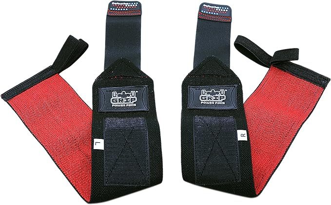 Grip Power Pads Wrist Wraps 2 Wraps for Weight Lifting Wrist Support Cotton Wraps Gym Bandage Straps for Men & Women Premium Quality & PRO Rubber