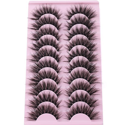 FANXITON False Eyelashes Fluffy Mink Lashes 20 mm Cat Eye Lashes Long 5D Wispy Dramatic 10 Pairs Pack