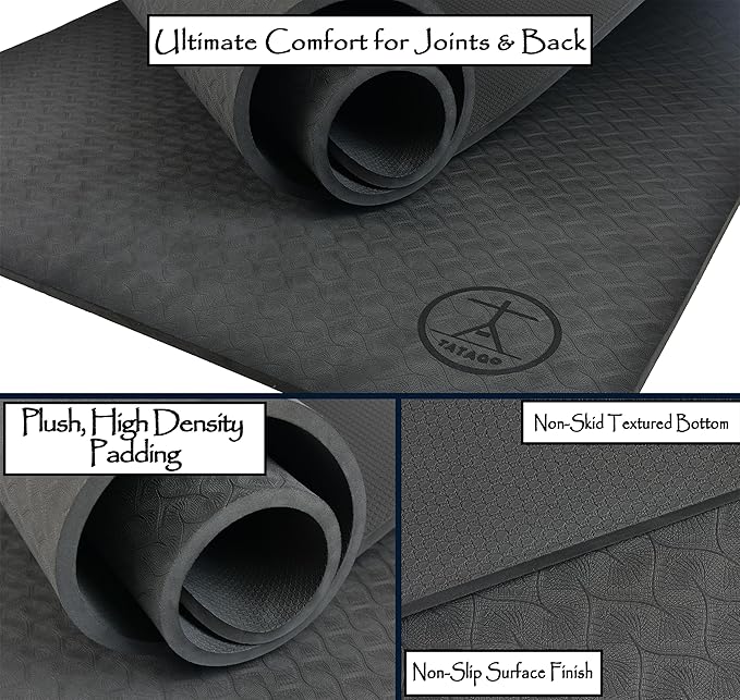 Tatago Extra Thick Yoga Mat Wide & XL-Our 10mm Extra Large Yoga Mat Thick Extra Wide And Long For Total Joint Cushioning. A Large Exercise Mat Thick And Perfect For Home Workout Pilates Or Studio.
