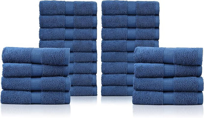 LANE LINEN Washcloths Pack of 24 - Spa & Salon Quality - 100% Ring Spun Cotton Face Cloths - Soft & Ultra Absorbent Wash Cloth Set for Body, Beauty, Home, Gym - Fingertip Towels - 13"x13", Navy Blue