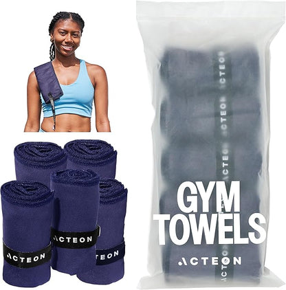 Acteon Microfiber Gym Towels 5 Pack, Quick Dry Silver ION Odor-Free Mega Absorbent Sweat Towels for Men & Women, Workout, Yoga, Running, Beach, Travel – 16x30.5 Inch (Midnight Blue)