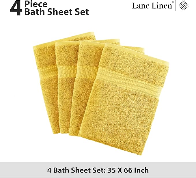 LANE LINEN 100% Cotton Bath Sheets Set of 4 (35"x66") - Ring Spun Cotton Extra Large Bath Towels Set - Quick Dry, Soft & Absorbent Oversized Towel Sets - Holds Well After Multiple Washes - Mimosa