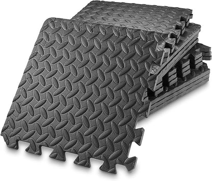 Philosophy Gym Pack of 12 Exercise Flooring Mats - 12 x 12 Inch Foam Rubber Interlocking Puzzle Floor Tiles - Black