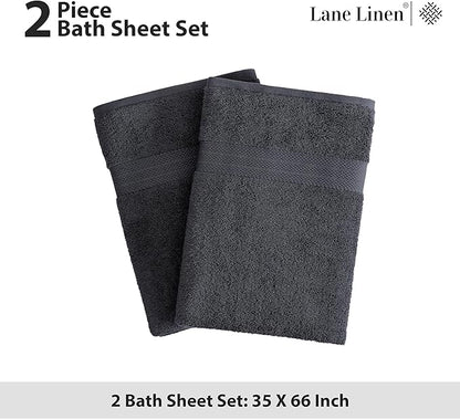 LANE LINEN 100% Cotton Bath Sheets Set of 2 (35"x66") - Ring Spun Cotton Extra Large Bath Towels Sets - Quick Dry, Soft & Absorbent Oversized Towel Sets- Pre Shrunk, Fade Resistant - Black Towels