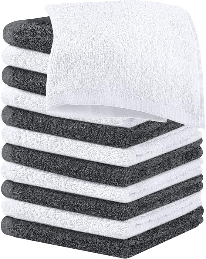 Utopia Towels 12 Pack Cotton Washcloths Set, 100% Ring Spun Cotton, Premium Flannel Face Cloths, Highly Absorbent and Soft Feel Fingertip Towels, Grey, White