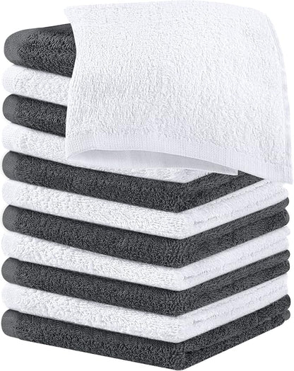 Utopia Towels 12 Pack Cotton Washcloths Set, 100% Ring Spun Cotton, Premium Flannel Face Cloths, Highly Absorbent and Soft Feel Fingertip Towels, Grey, White
